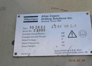 2007 Atlas Copco RD20111 Drill Rig Salvage